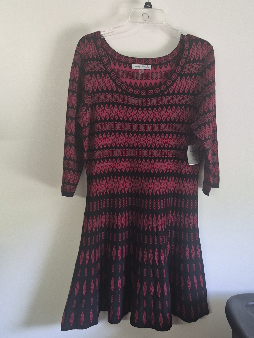 NWT Danny & Nicole Dark Red  and Black Patterned Knit Dress Sz  XL